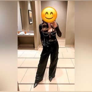 Bardot diamante bodysuit in black